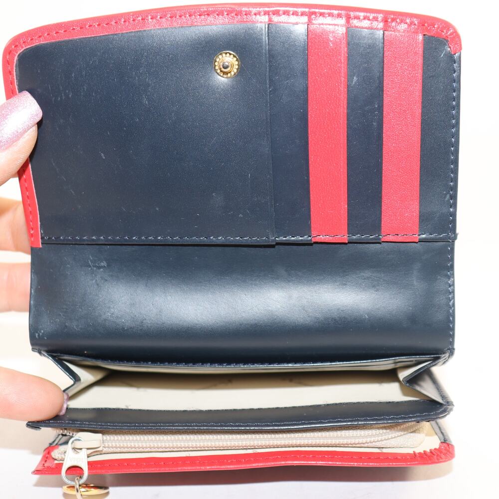 Kitamura Japan Leather Bifold Wallet Navy w/ Red Trim – Coin Zip & Card Slots - Picture 5 of 6